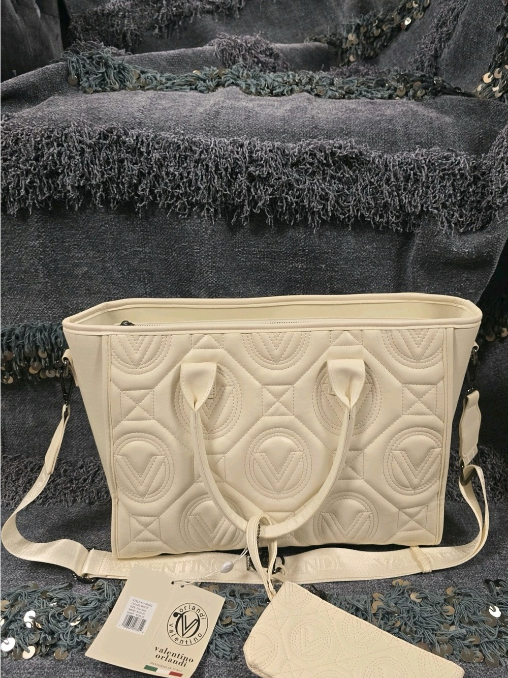 Valentino Orlandi Cream Quilted Satchel with Detachable Strap